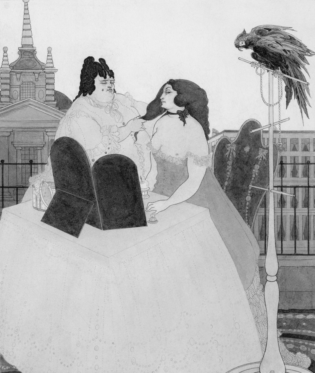 A hölgy a fésülködőasztalnál (tinta és mosás) alkotó: Aubrey Beardsley