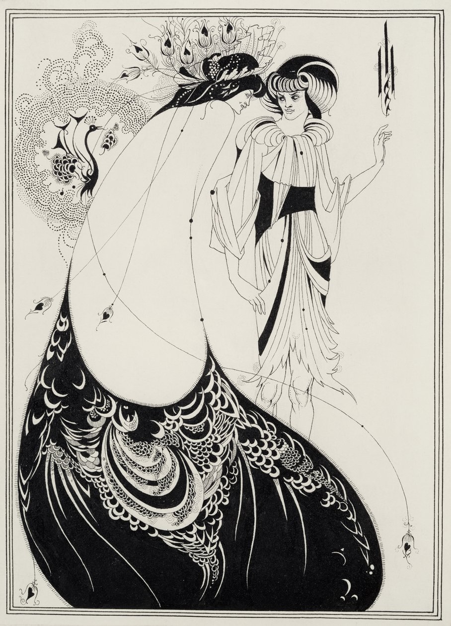 A pávaszoknya, Oscar Wilde (1854-1900) Salome angol kiadásának illusztrációja, 1893 (fekete tinta és grafit a papíron) alkotó: Aubrey Beardsley