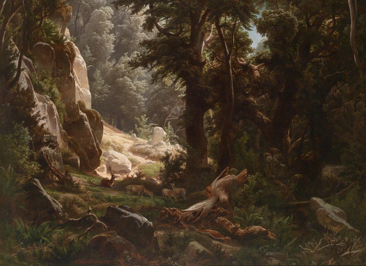 Szarvas az erdő belsejében alkotó: August Friedrich Kessler