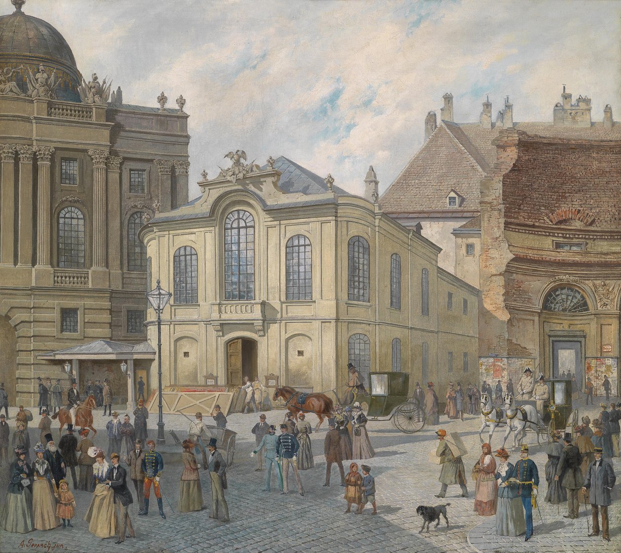 Bécs, a régi Burgtheater előtt alkotó: August Gerasch