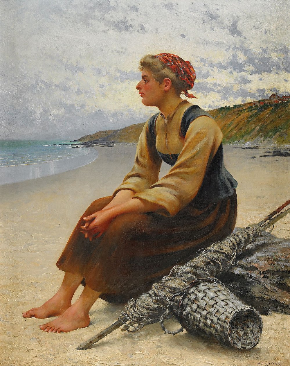 Osztrigaszedő a tengerparton alkotó: August Hagborg