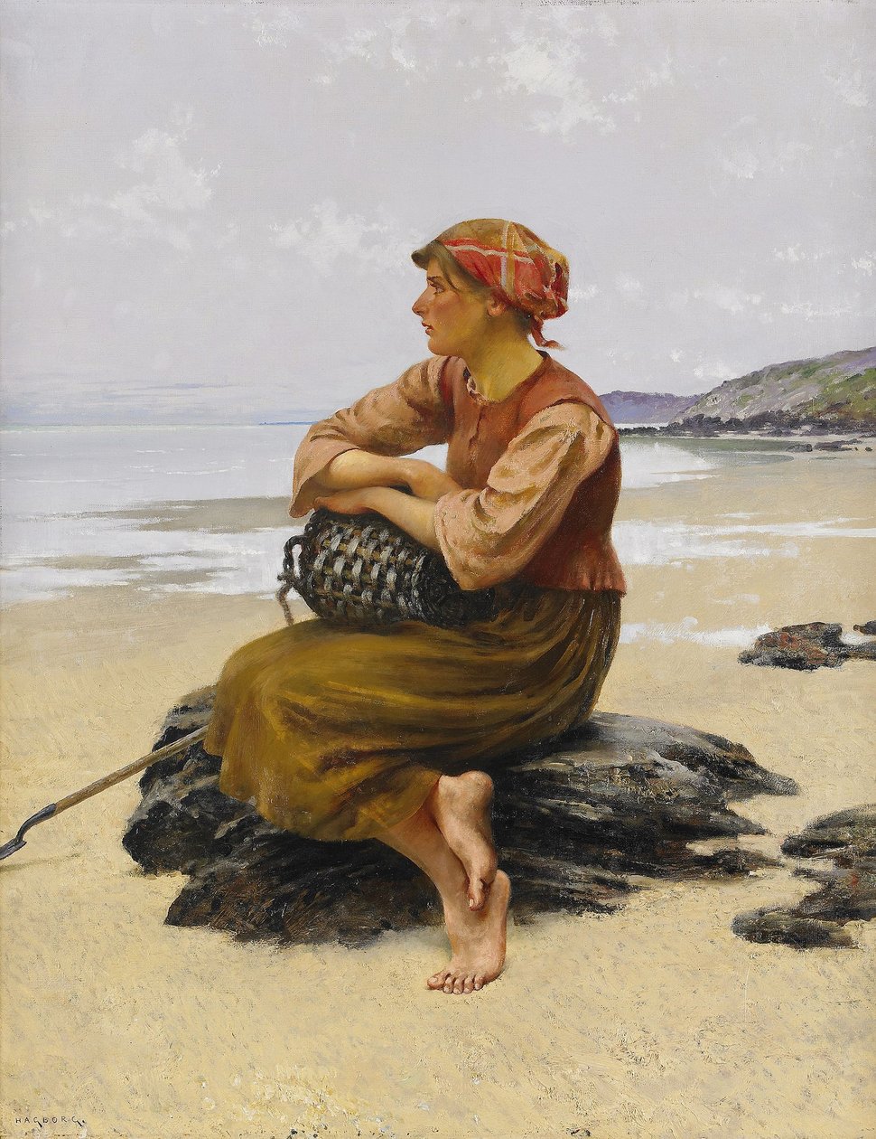 Ülő osztrigaszedő a parton alkotó: August Hagborg