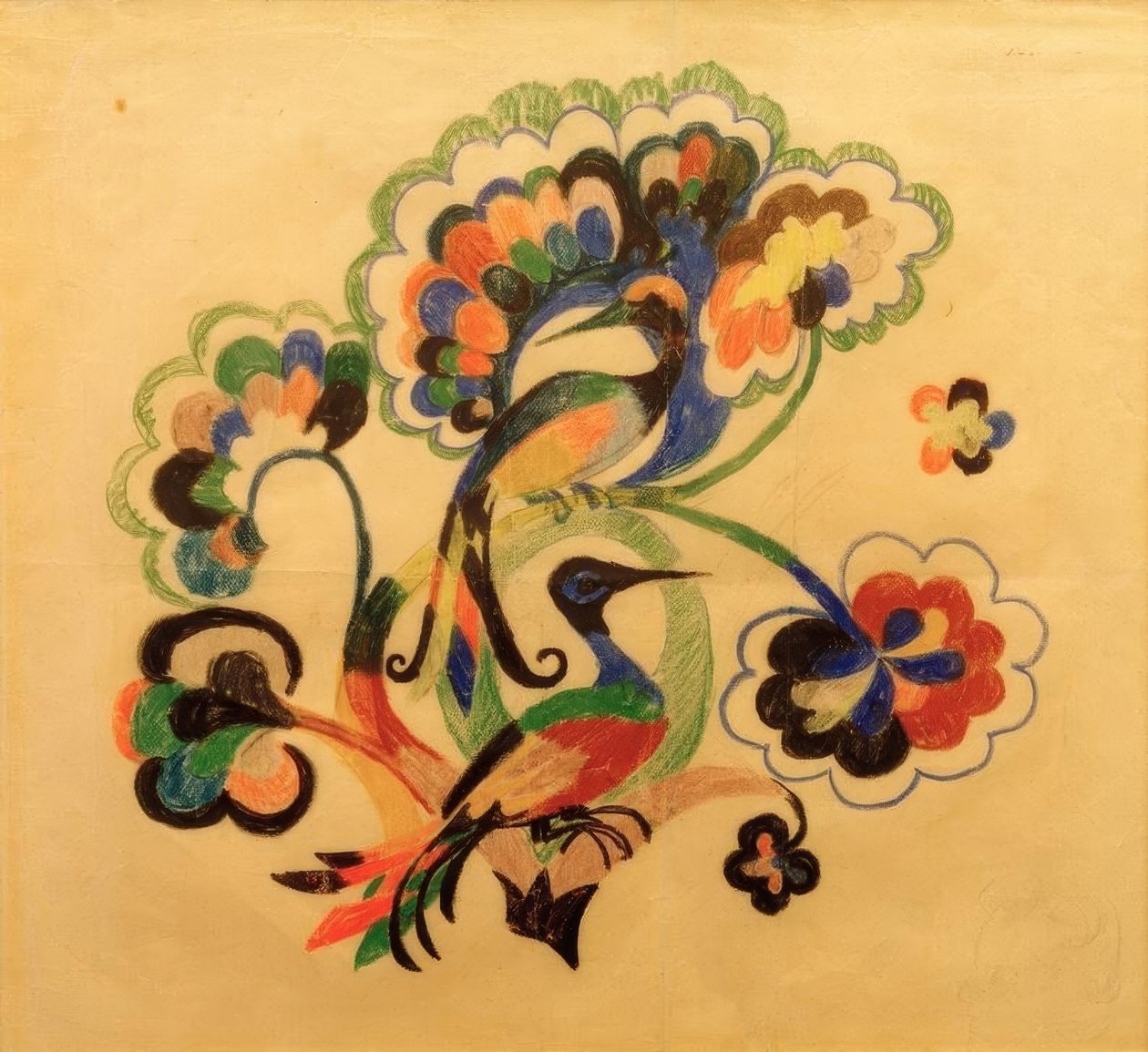 Színes madarak a fákon, design hímzéshez alkotó: August Macke