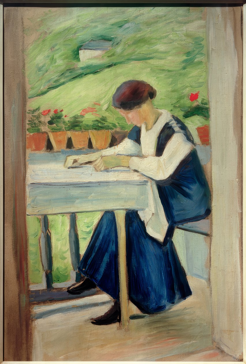 Lány az erkélyen II (kék ruhában) alkotó: August Macke