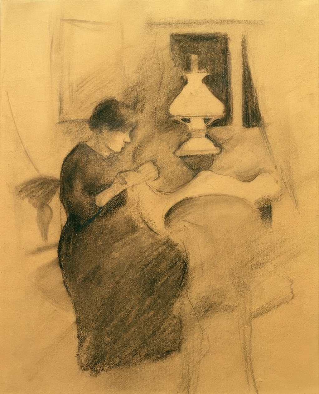 Varró lány a lámpa mellett (Erzsébet) alkotó: August Macke