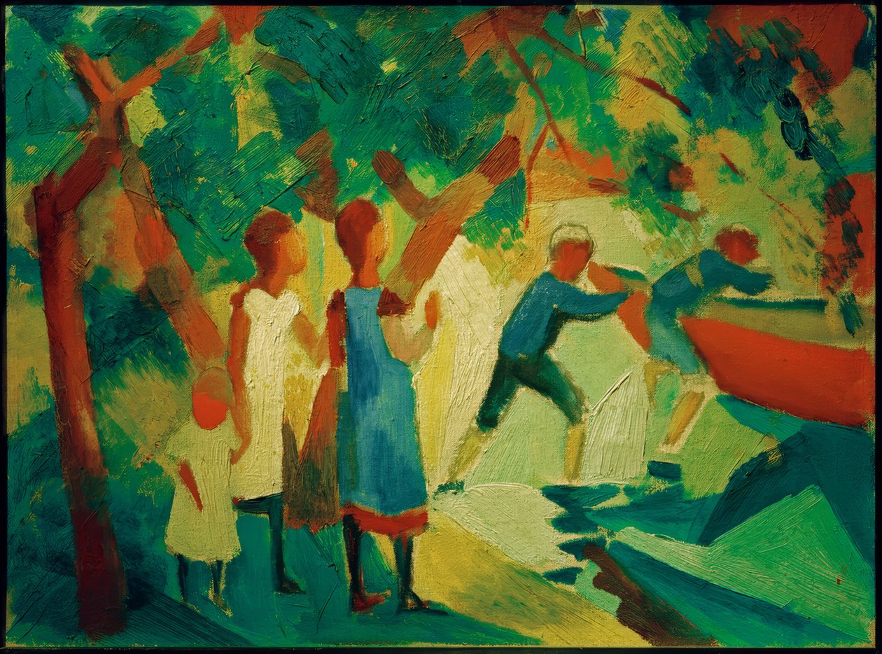 Gyermekek játszanak a víz mellett alkotó: August Macke