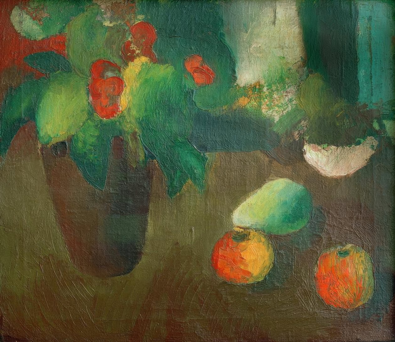Csendélet begóniával, almával és körtével alkotó: August Macke