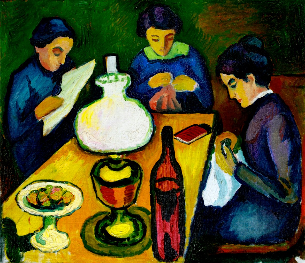 Három nő az asztalnál a lámpa mellett, 1912 alkotó: August Macke