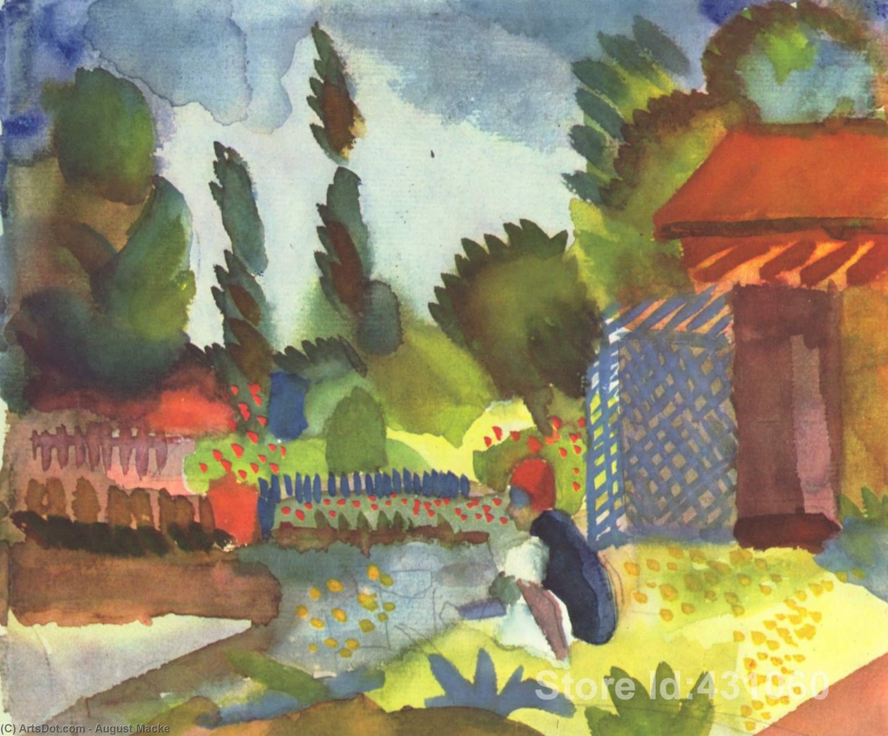 Tuniszi táj egy ülő arabokkal alkotó: August Macke