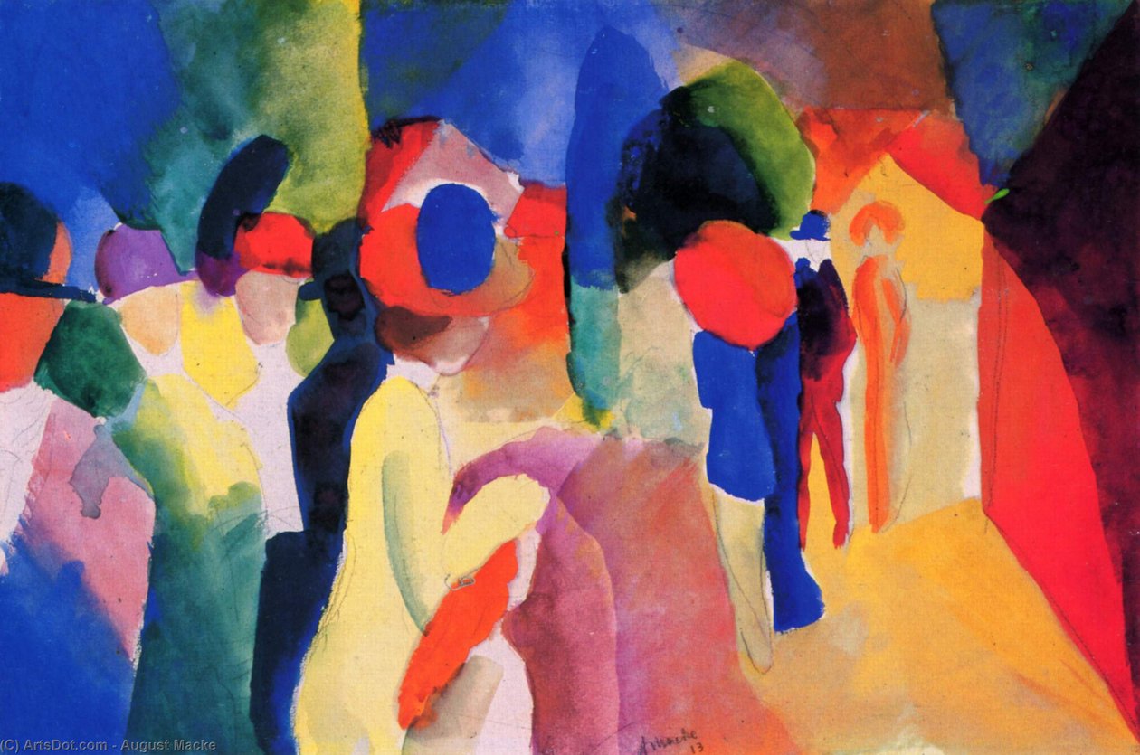 nő sárga dzsekivel alkotó: August Macke