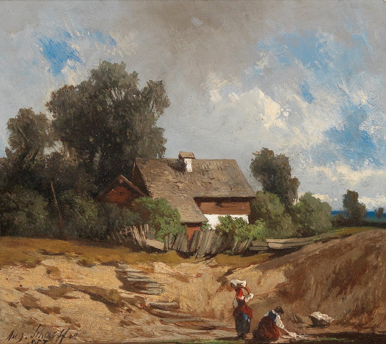 Mosónők a folyónál alkotó: August Schaeffer von Wienwald
