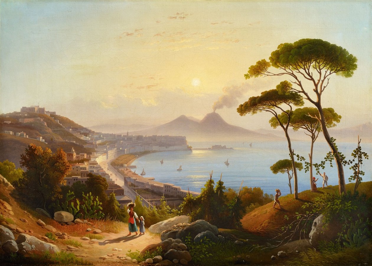 Német: Blick auf den Golf von Neapel Nápolyi öbölre néző kilátás alkotó: August Ahlborn