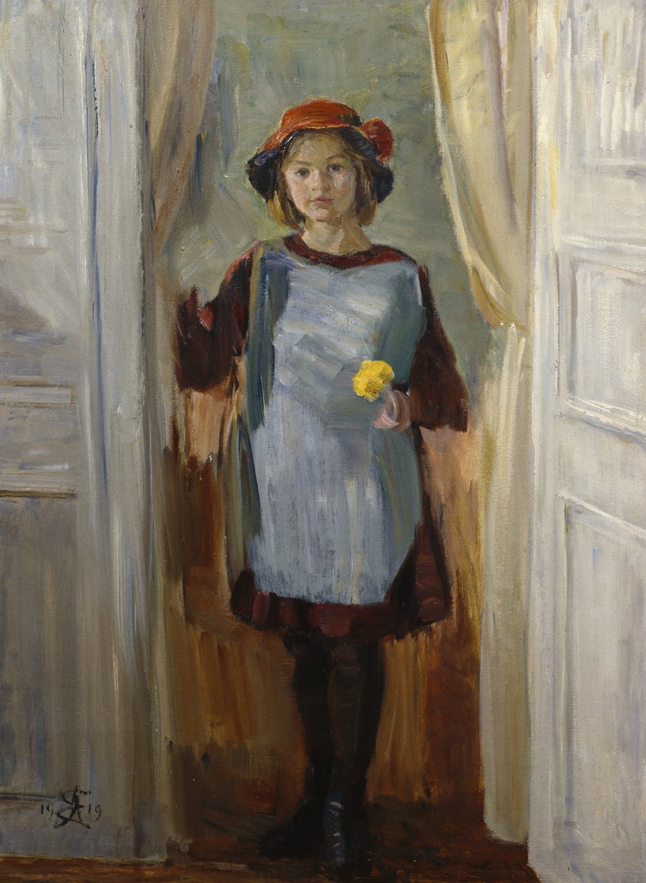 Lány az ajtóban (Maria Eiebakke) 1918 (olaj, vászon) alkotó: August Eiebakke