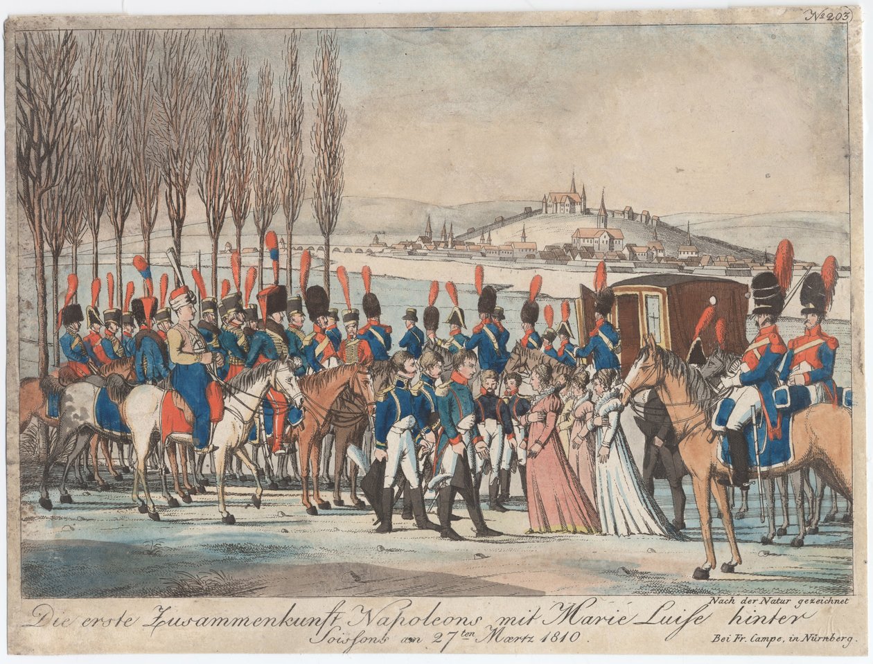 Napóleon bemutatja Marie-Luise császárnőt családjának a Soissons melletti pavilonon kívül alkotó: August Friedrich Andreas Campe