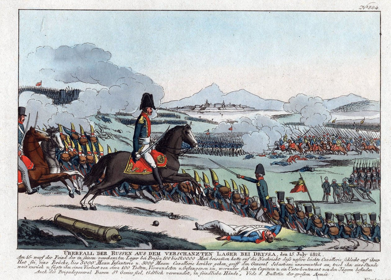 Orosz támadás a dryssai beágyazott táborból 1812. július 15-én (bataille de la Drissa, Belorussie alkotó: August Friedrich Andreas Campe