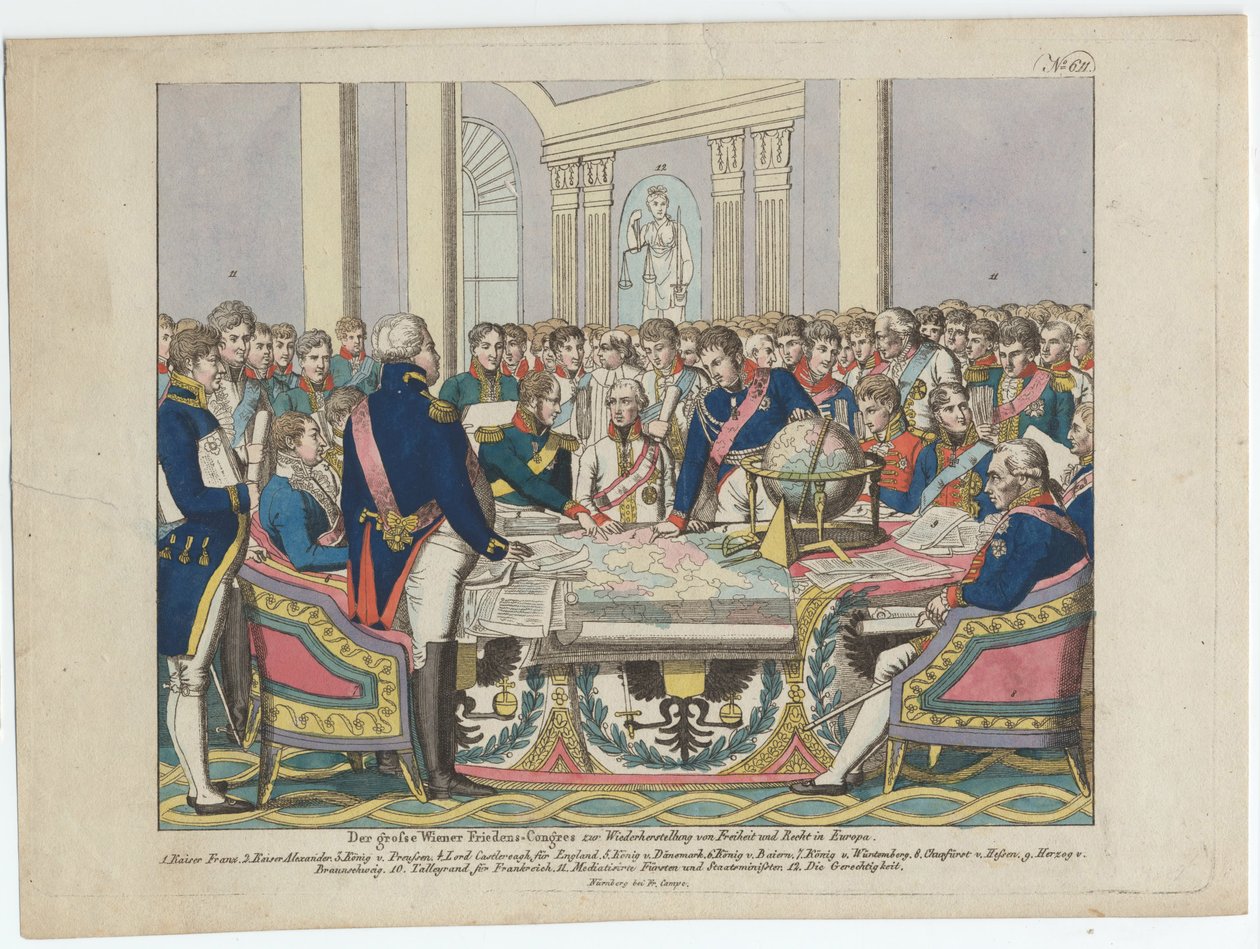 Bécsi Kongresszus (kézzel színezett rézkarc) alkotó: August Friedrich Andreas Campe