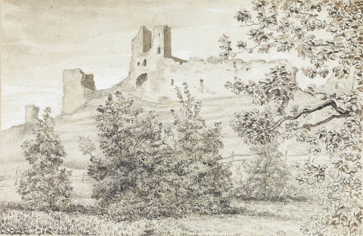 Kilátás a Rakvere vár romjaira, 1828 (szépia és ceruza papíron) alkotó: August Georg Wilhelm Pezold