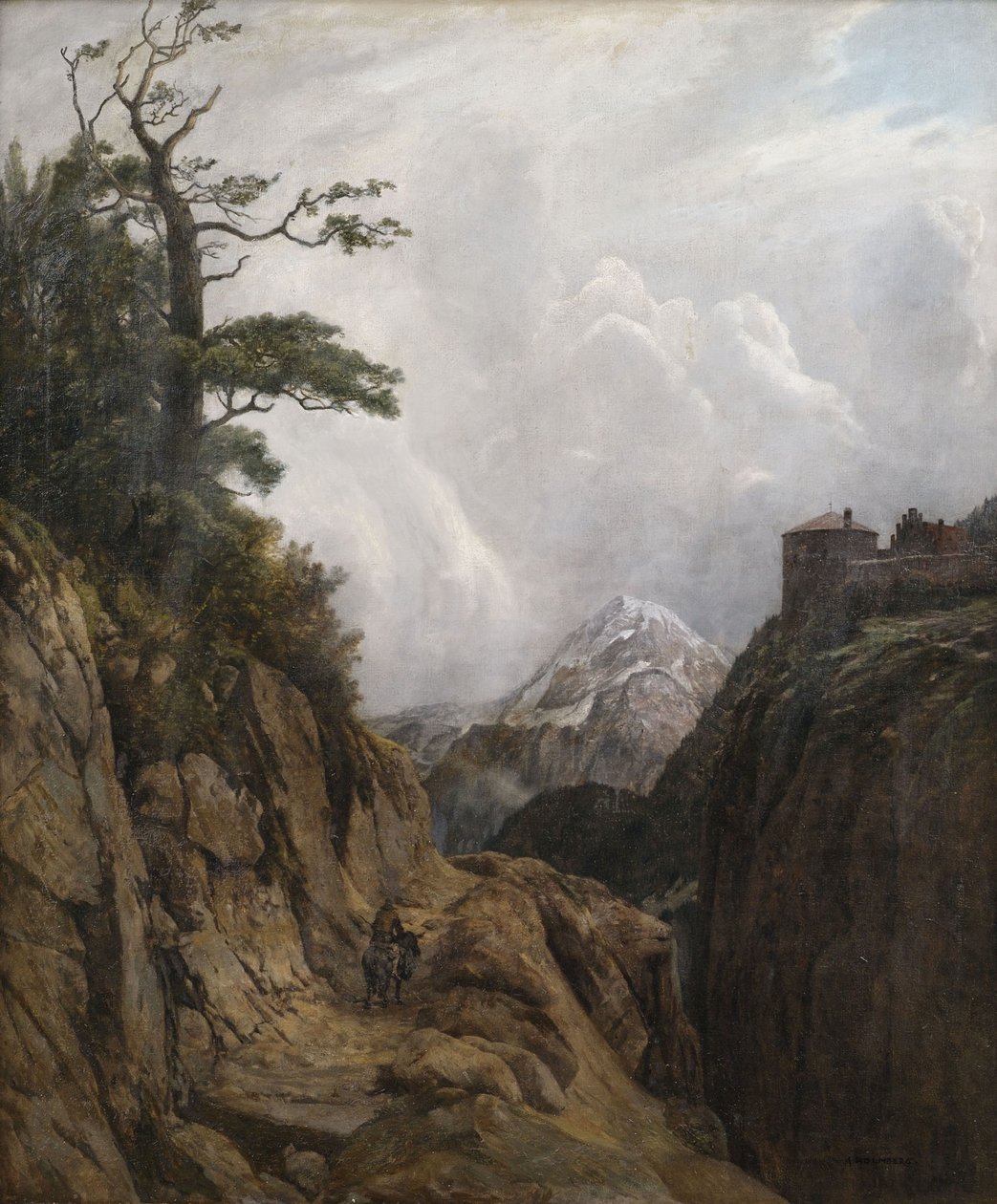 Szamárlovas magas hegyi tájon alkotó: August Holmberg