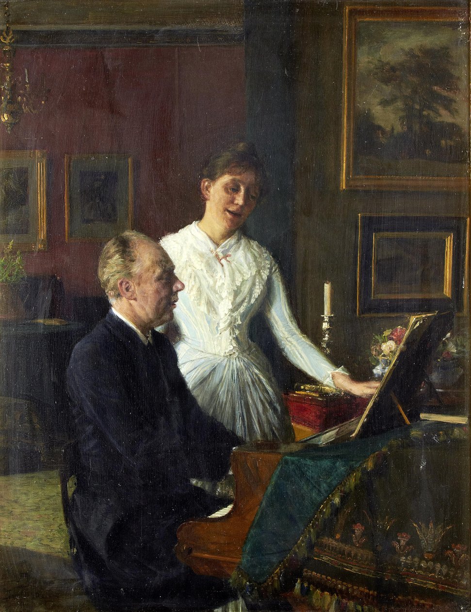 Peter Jerndorff színész és felesége Amalie a zongoránál alkotó: August Jerndorff