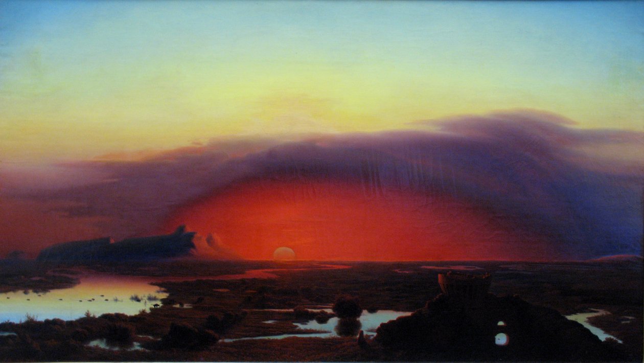 Német: Die Pontinischen Sümpfe bei Sonnenuntergang A pontusi mocsarak naplementekor alkotó: August Kopisch