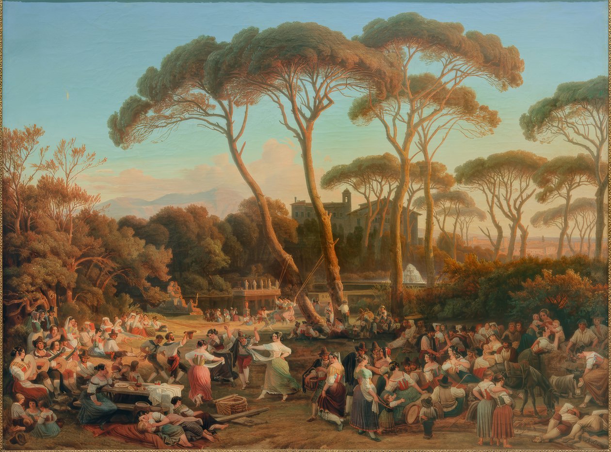 Római fesztivál a Villa Borghese parkjában alkotó: August Lucas