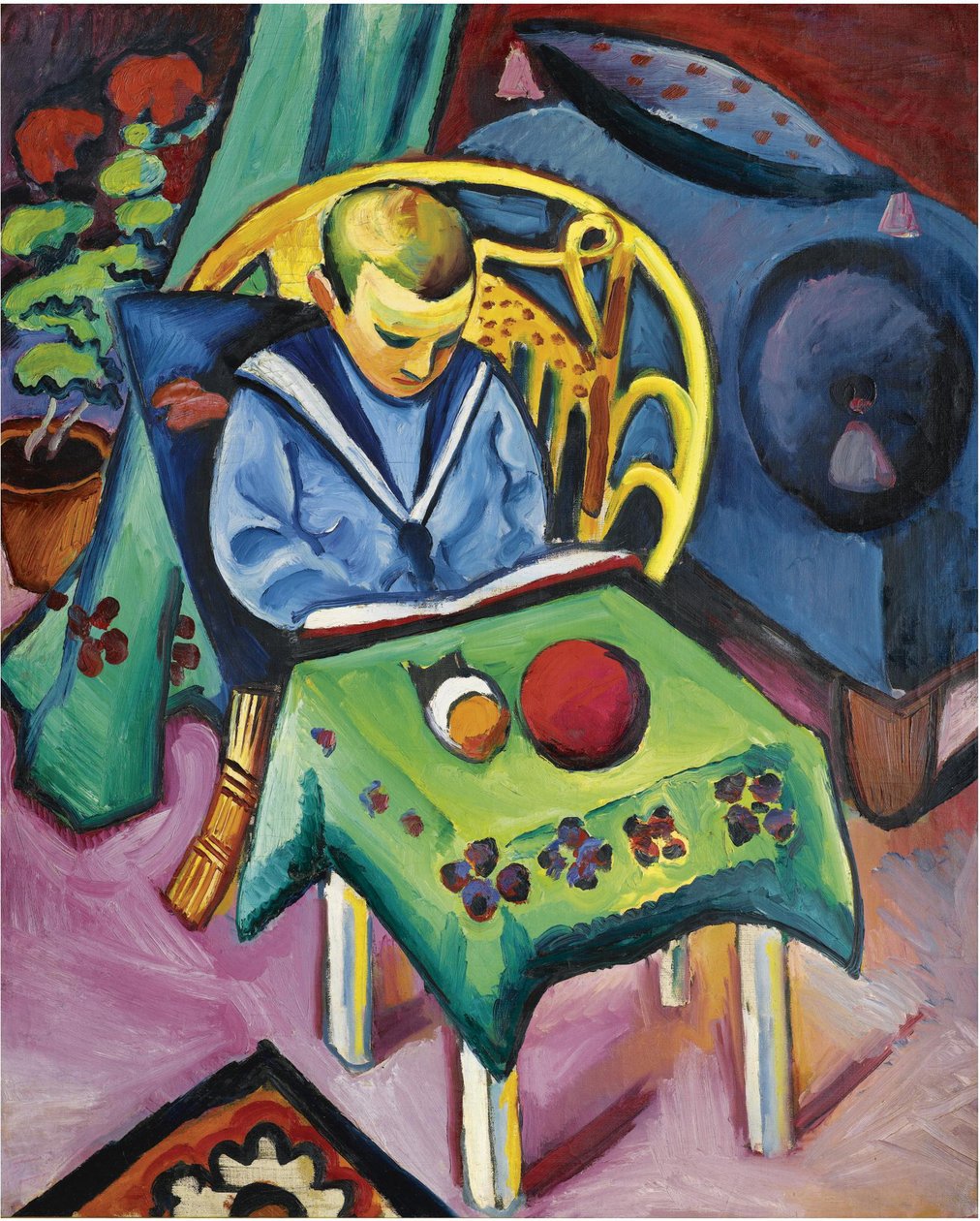 Fiú könyvvel és játékokkal, 1912 alkotó: August Macke