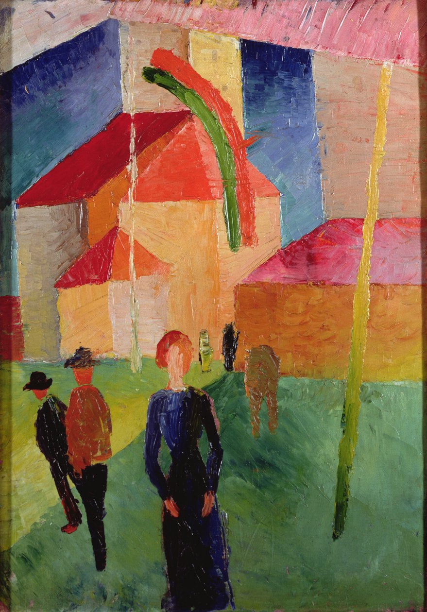 Zászlókkal díszített templom (olaj, vászon) alkotó: August Macke