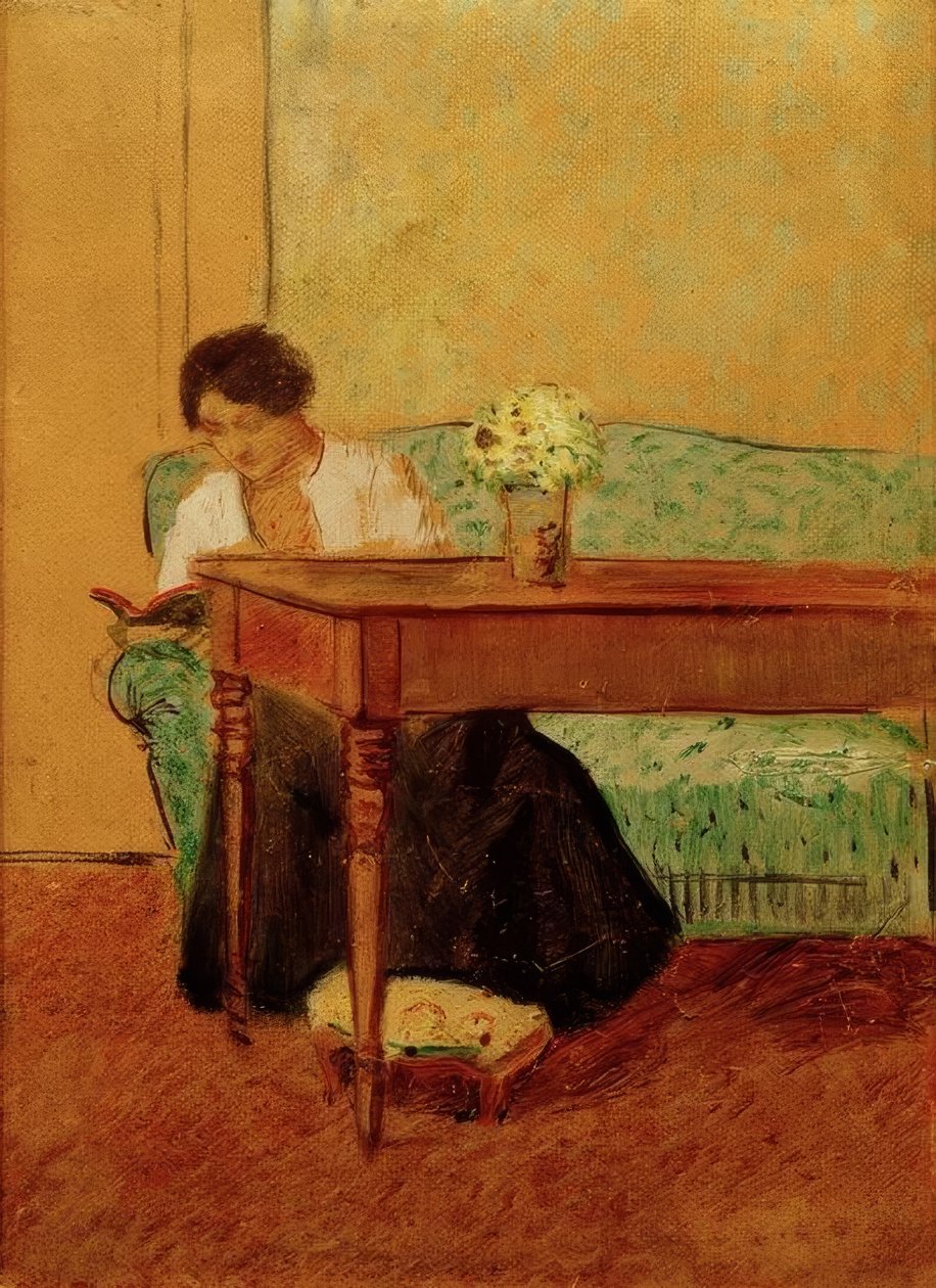 Erzsébet a zöld kanapén, olvas alkotó: August Macke