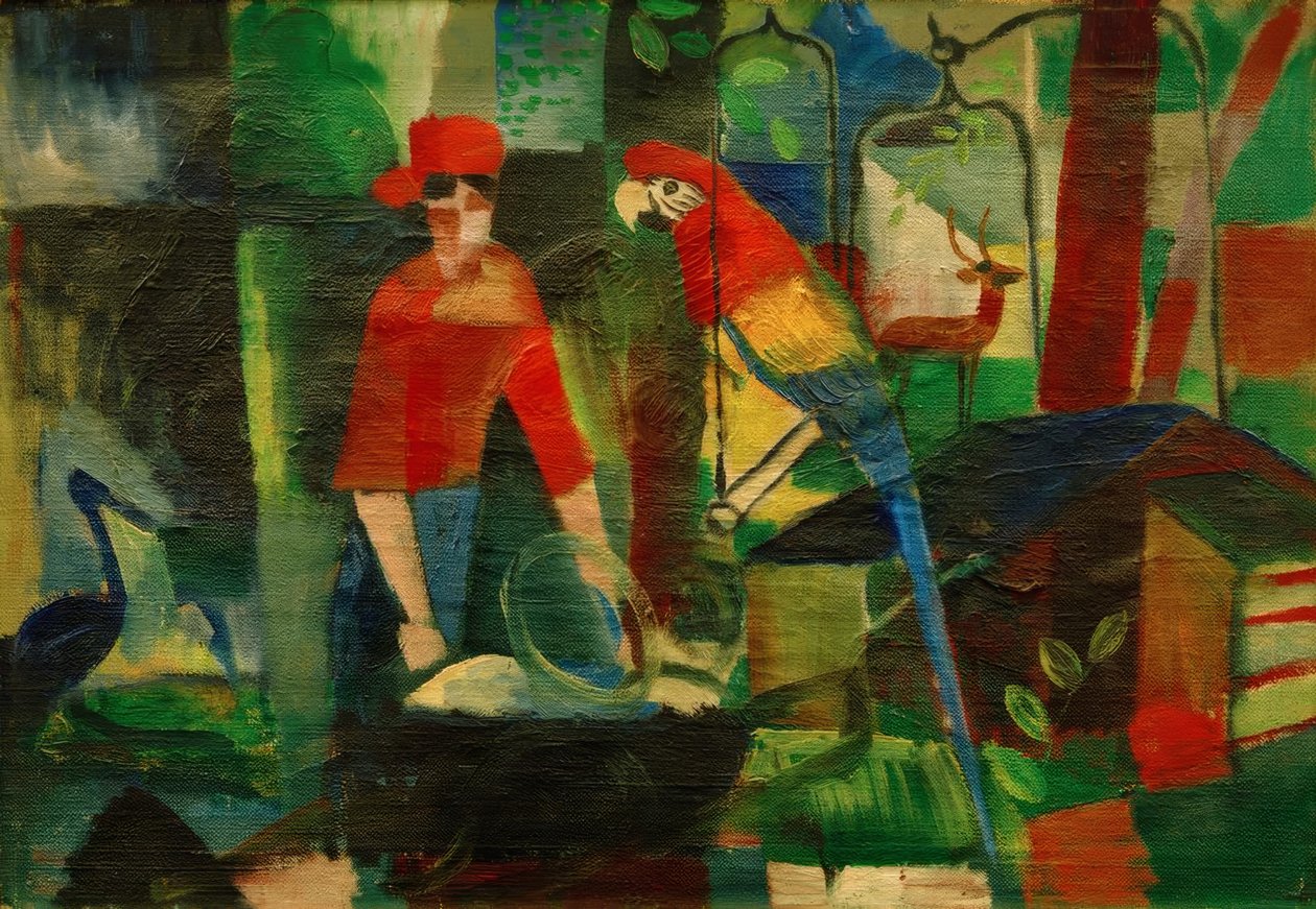 Nő egy papagáj a tájon alkotó: August Macke