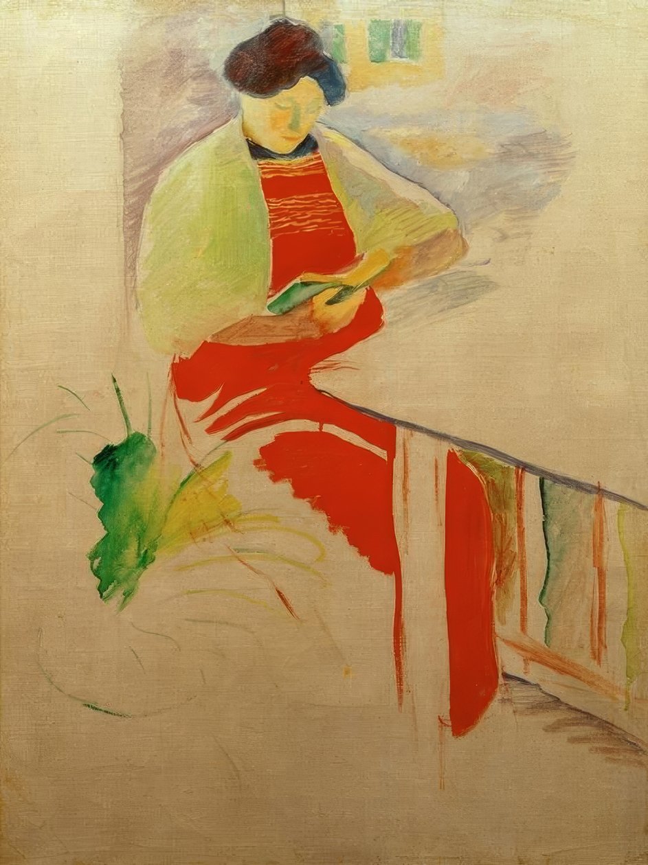Piros kötényes nő az erkélyen (Erzsébet) alkotó: August Macke