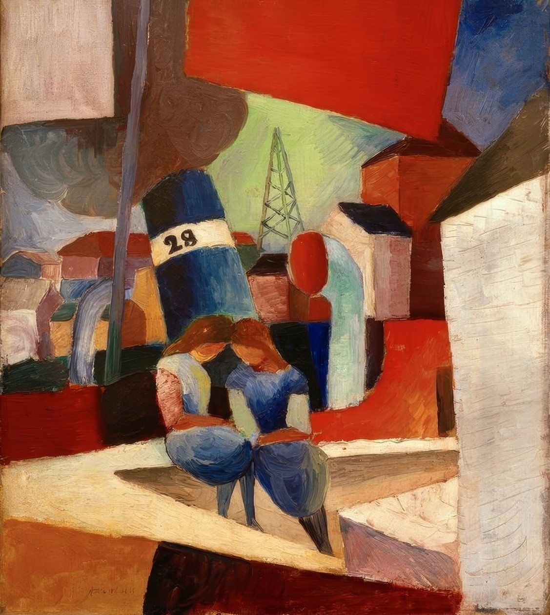 Kikötői kép gyerekekkel a falon: Duisburg kikötője alkotó: August Macke