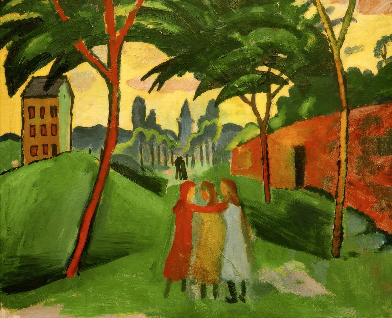 Táj három lánnyal alkotó: August Macke