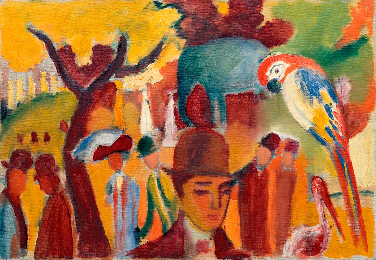 A kis állatkert barna és sárga színben. August Macke (1887-1914) festménye, olaj, vászon alkotó: August Macke
