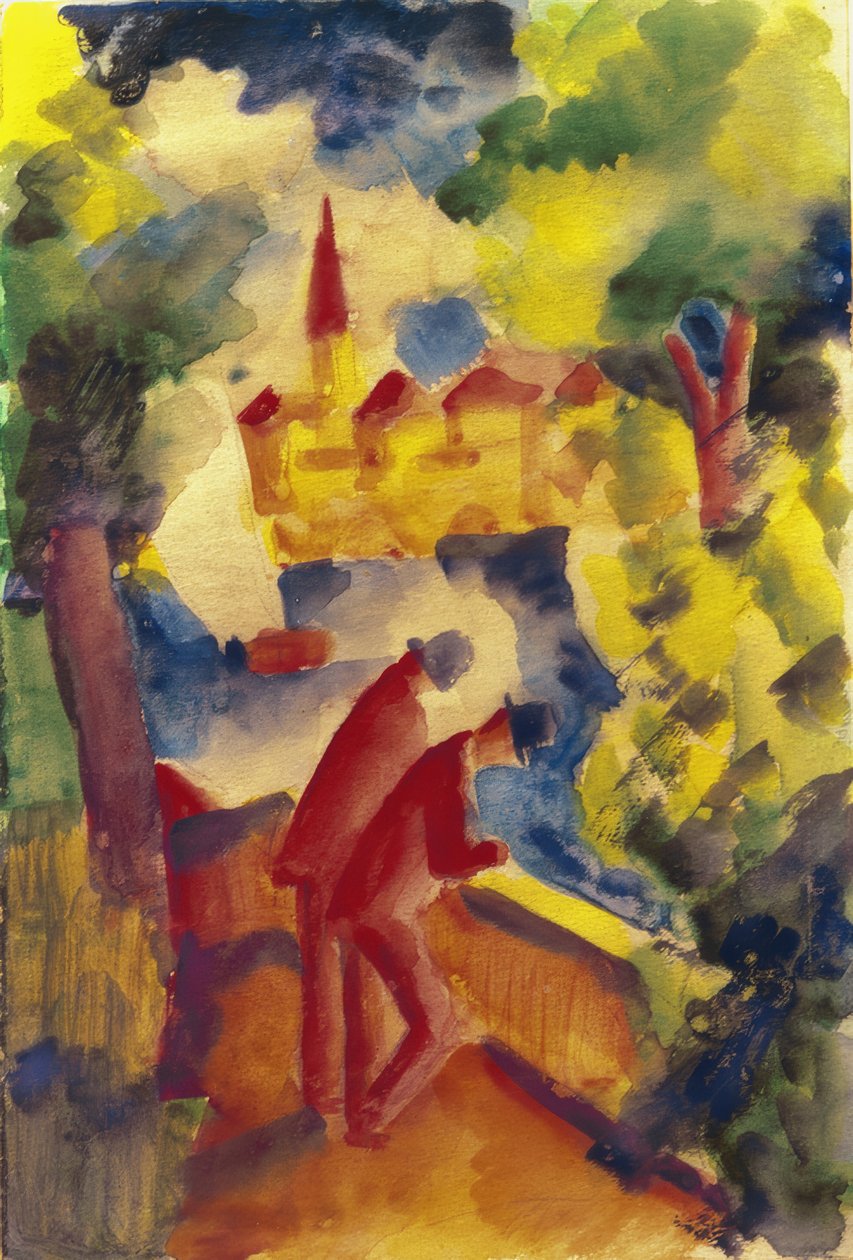 Férfiak az utcán a tó mellett alkotó: August Macke