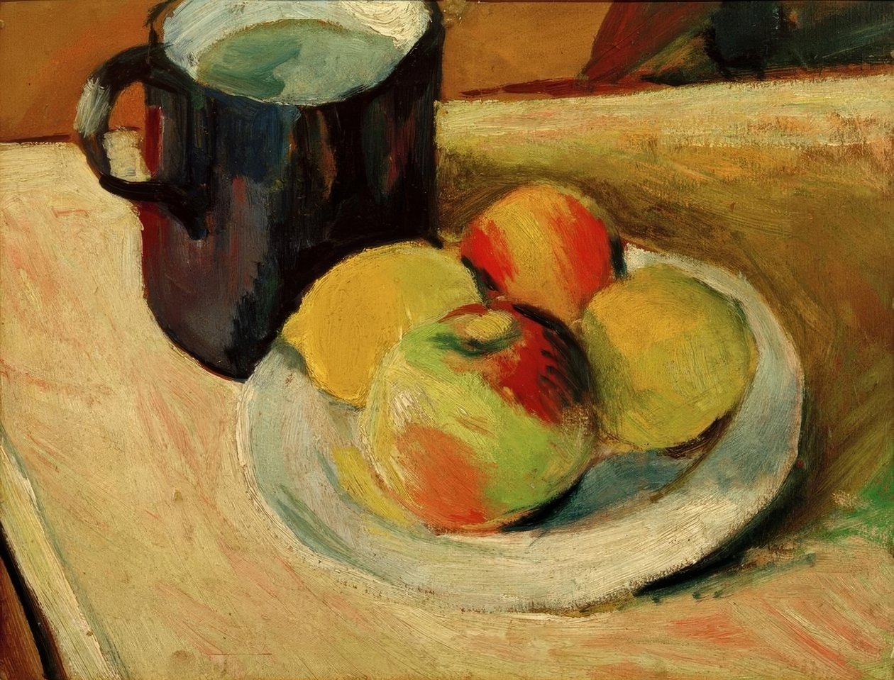 Tejkancsó és alma a tányéron alkotó: August Macke