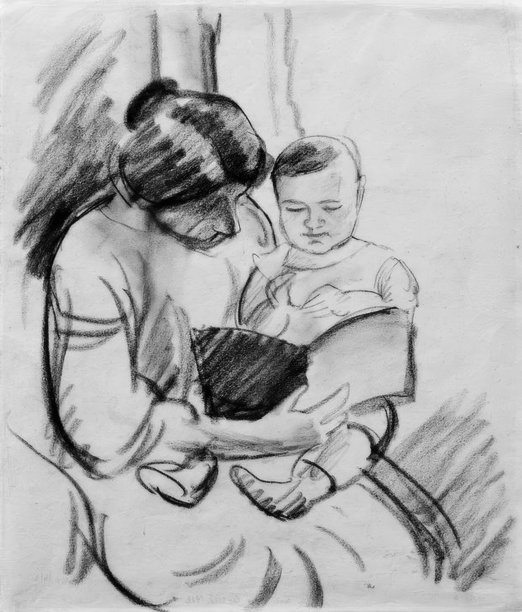 Anya gyermekével, olvas (Elisabeth és Walterchen alkotó: August Macke