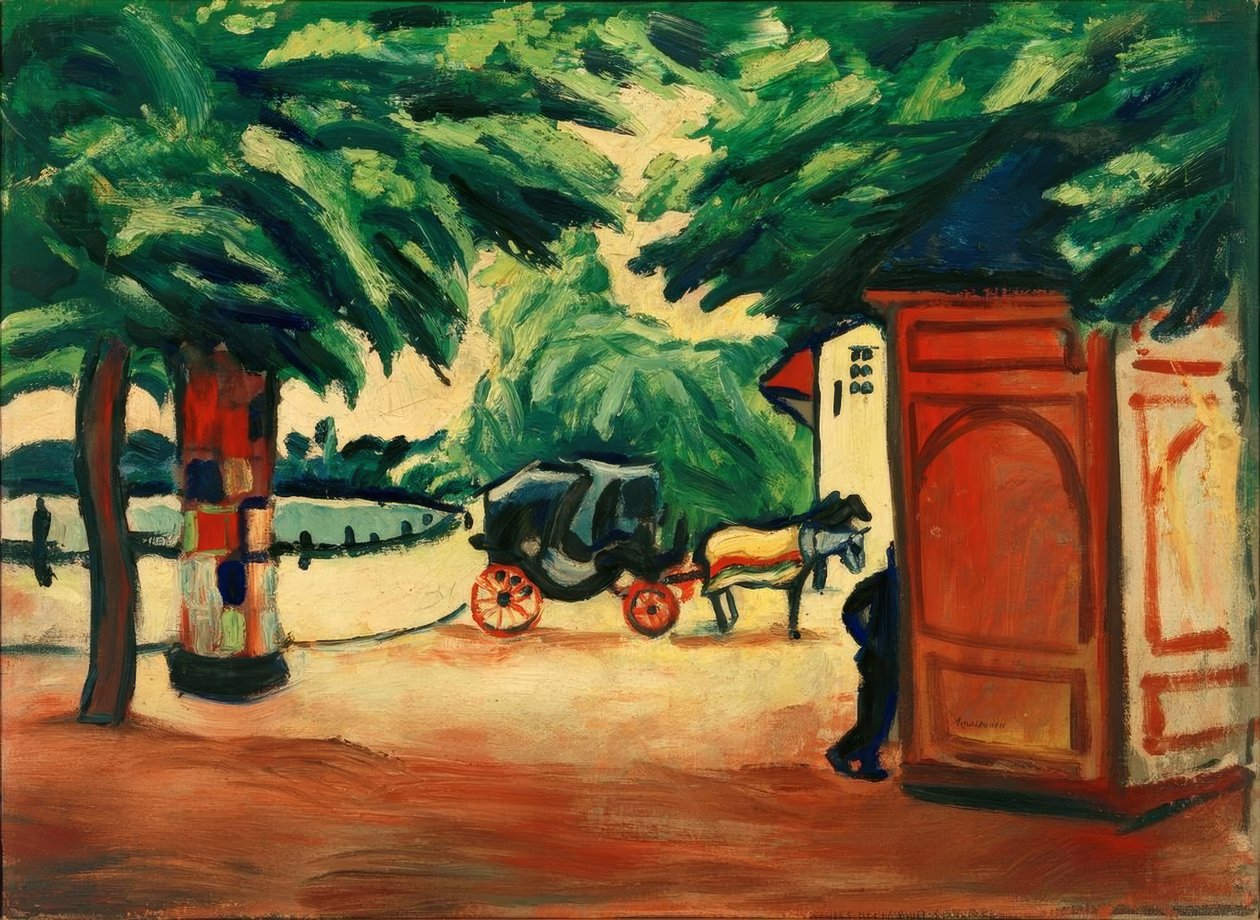 Lókabin egy parki tónál alkotó: August Macke