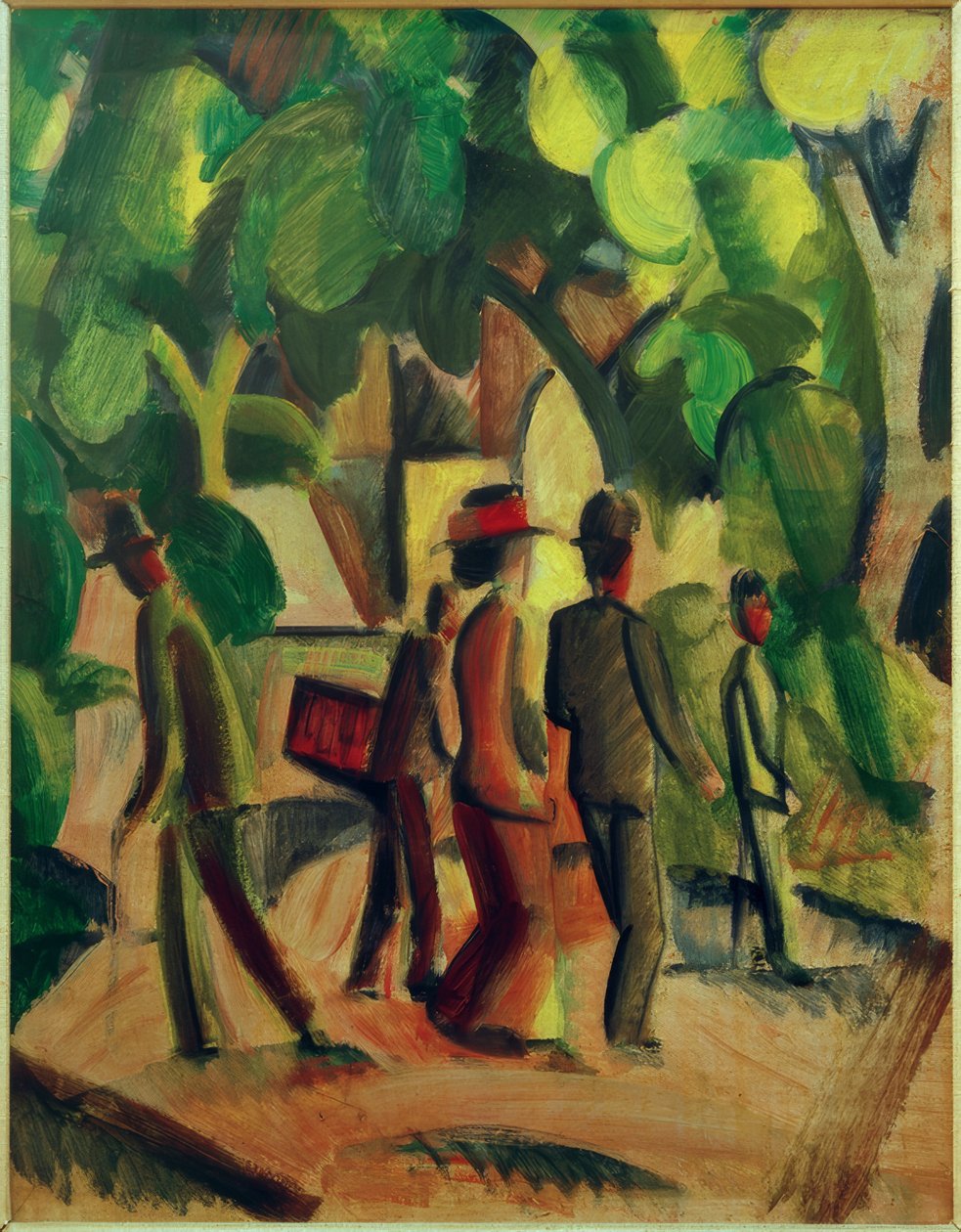 Promenád barna és zöld színben alkotó: August Macke