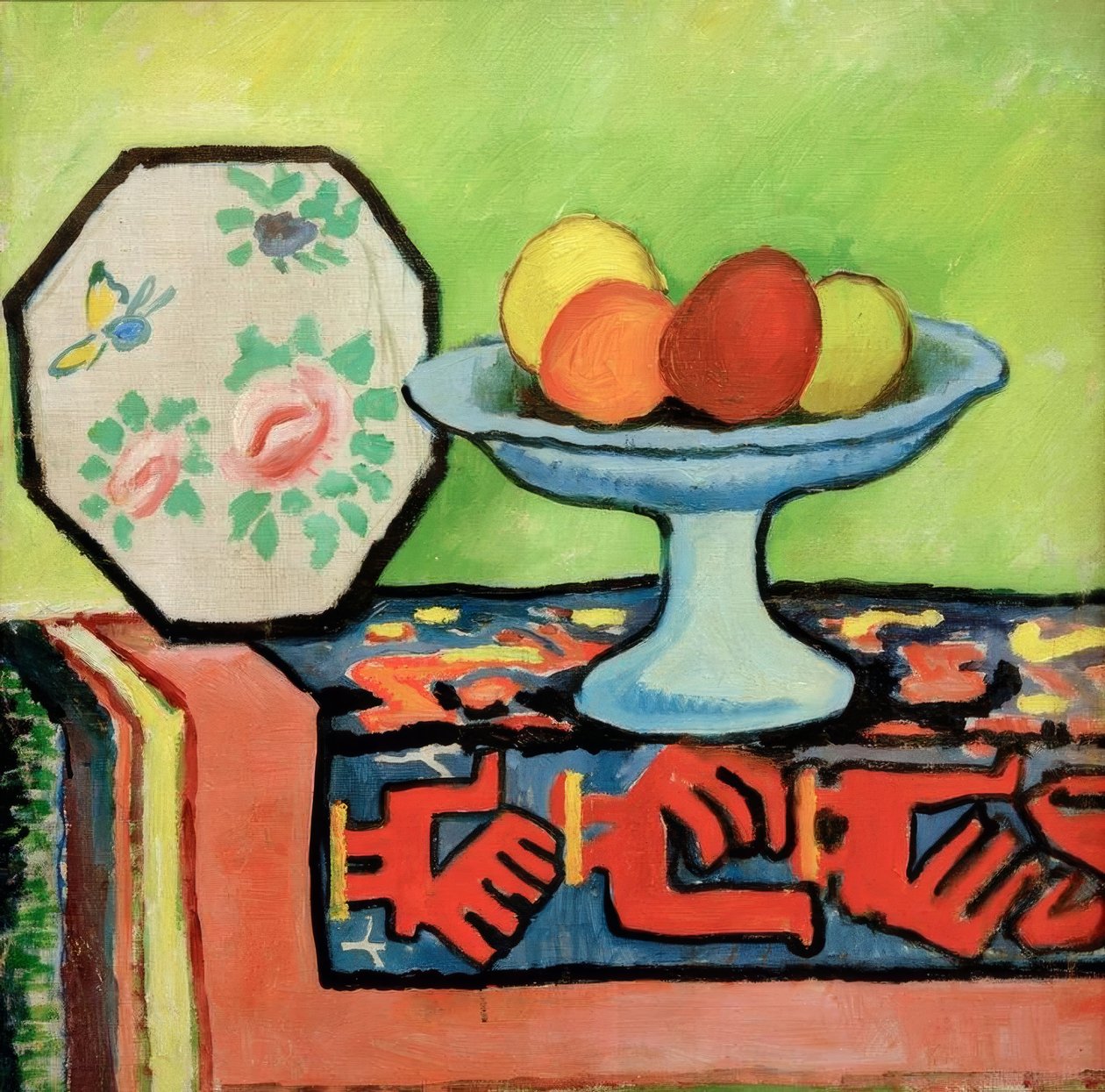 Csendélet almahéjjal és japán legyezővel alkotó: August Macke