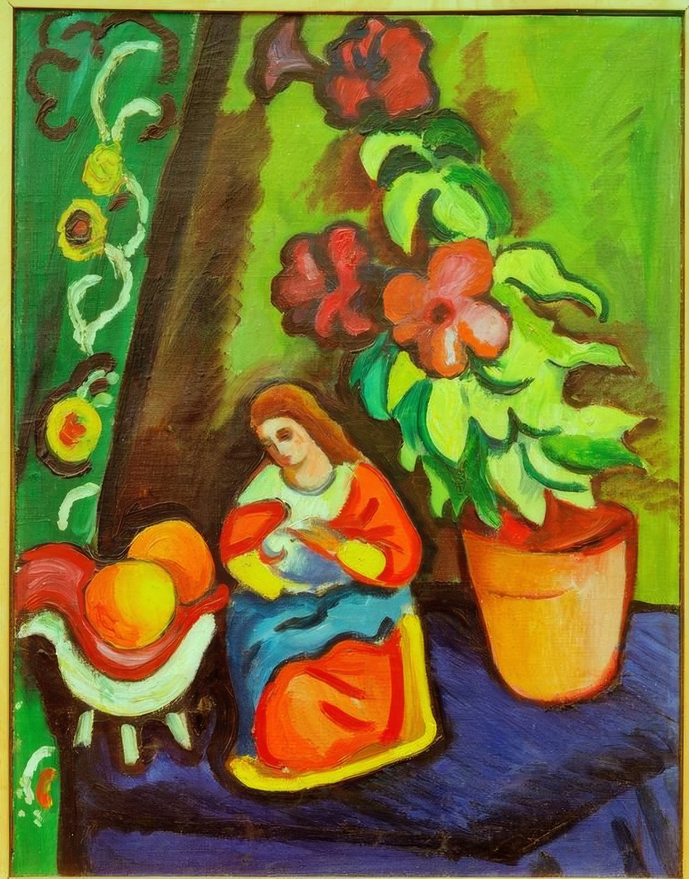 Csendélet Madonnával, petúniákkal és almával alkotó: August Macke