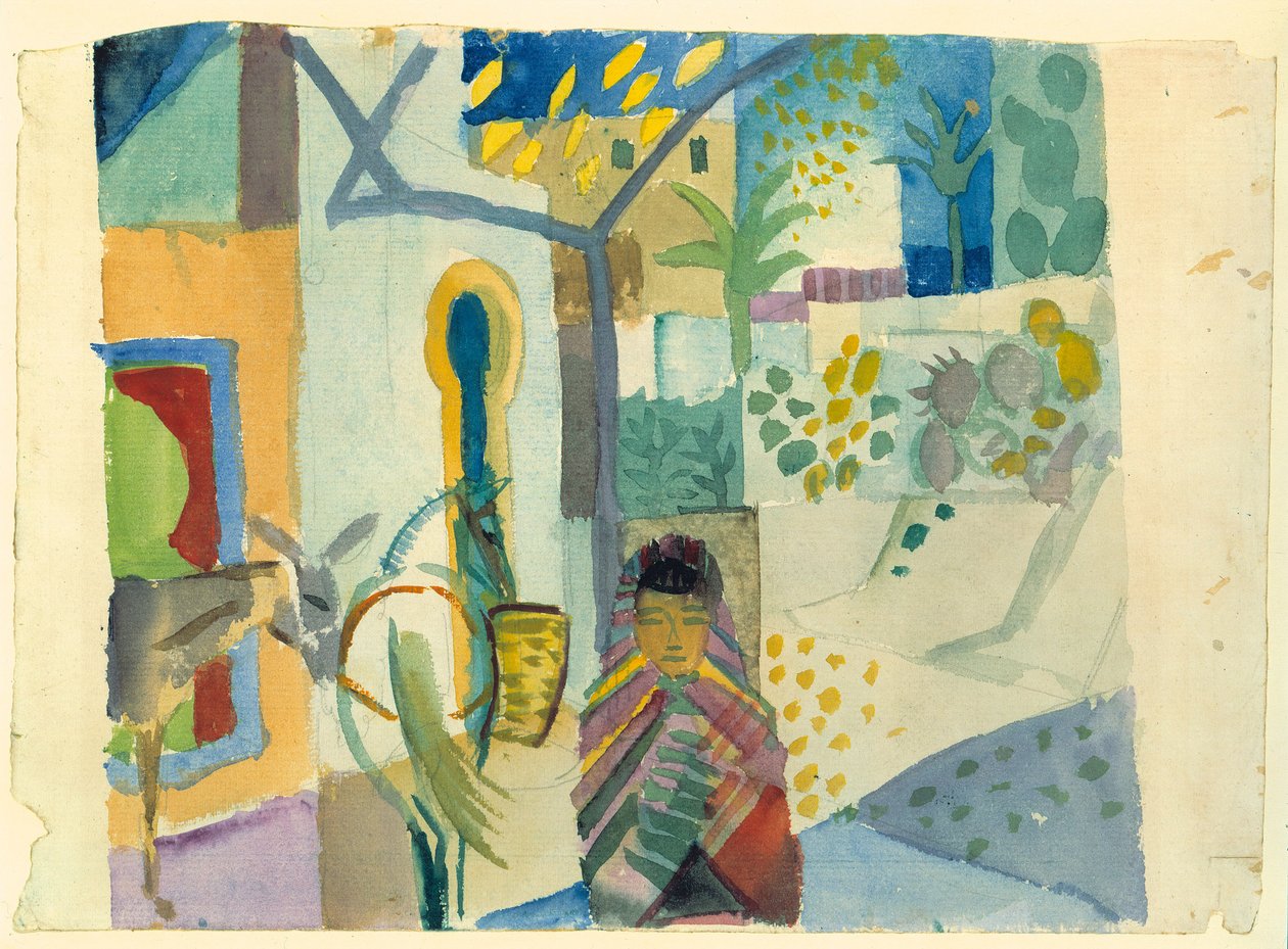 Fiatal lány lóval és szamárral, 1914. alkotó: August Macke