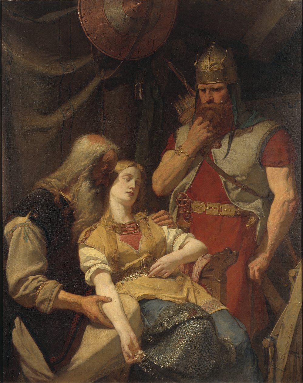 Orvar Oddr annonce a Ingeborg la mort de Hjalmar – Oervar-Oddr tájékoztatja Ingeborgot Hjalmar haláláról, írta Malmstrom, augusztus (1829-1901). Olajfestmény alkotó: August Malmström