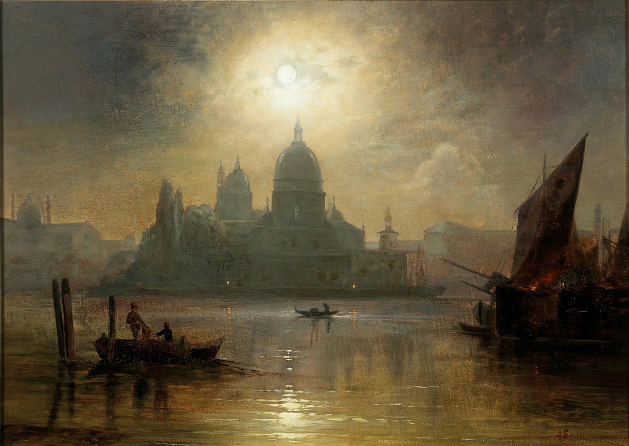 Velence, Holdfényes éjszaka a Santa Maria della Salute felett alkotó: August Seidel