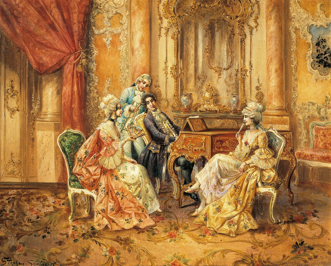 Zongorán, Stephan Sedlacek (1868-1936), olaj, vászon alkotó: August Stephan Sedlacek