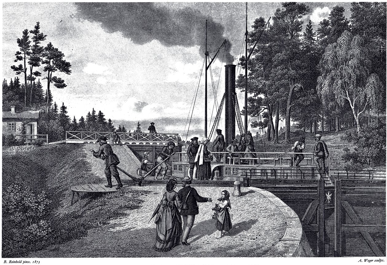 Kilátás a Juustila-zsilipre Finnországban, 1873 alkotó: August Weger