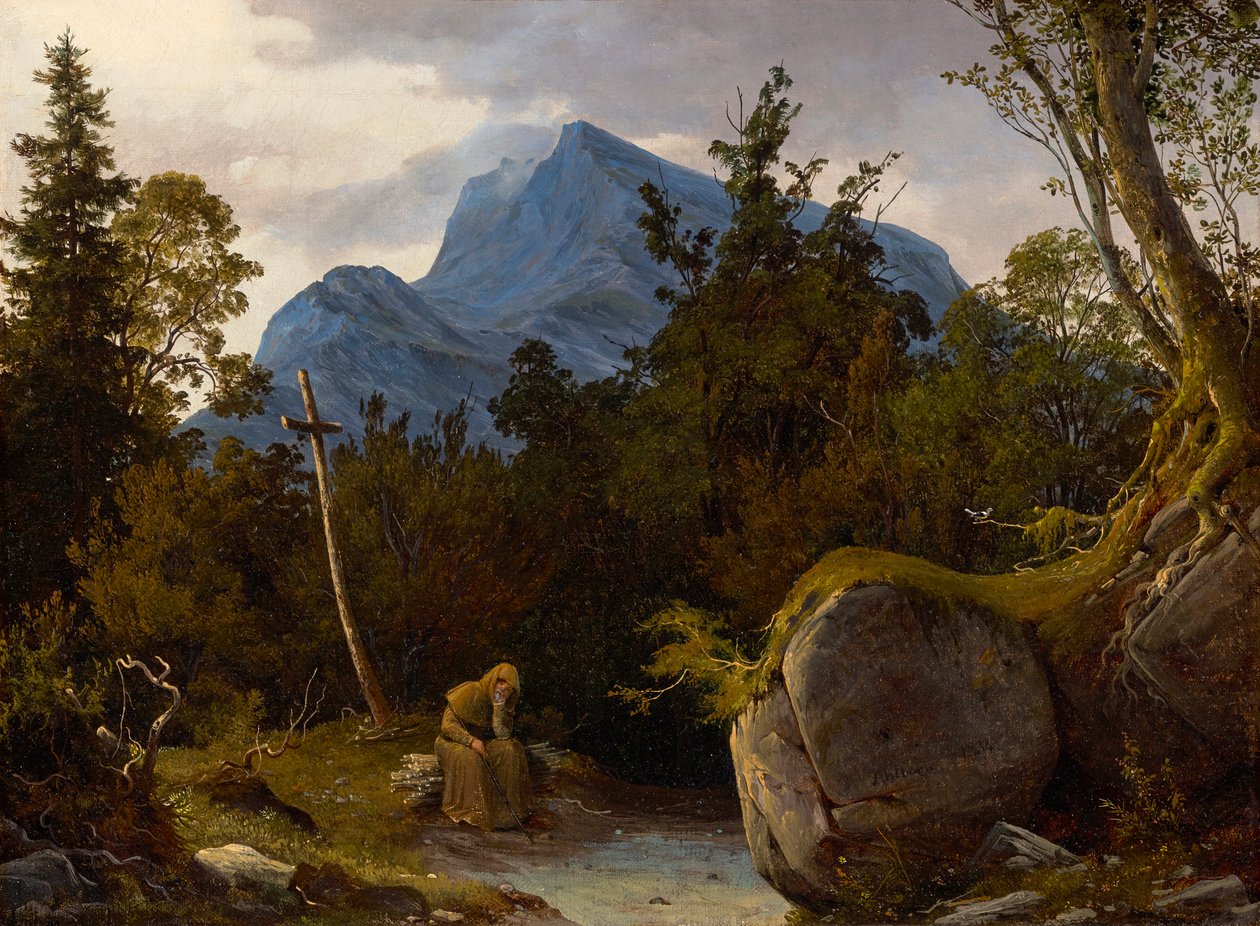 szerzetes a hegyekben alkotó: August Wilhelm Ahlborn