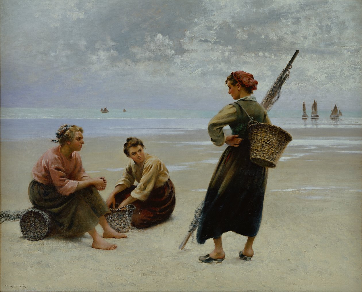 Kagylógyűjtők, Bretagne (olaj, vászon) alkotó: August Wilhelm Nikolaus Hagborg
