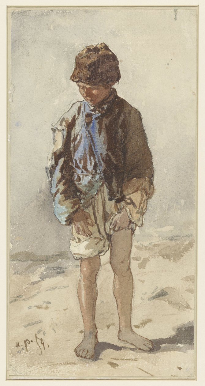 Magyar fiú, állva és arccal, mezítláb és prémes sapkában alkotó: August Xaver Carl von Pettenkofen