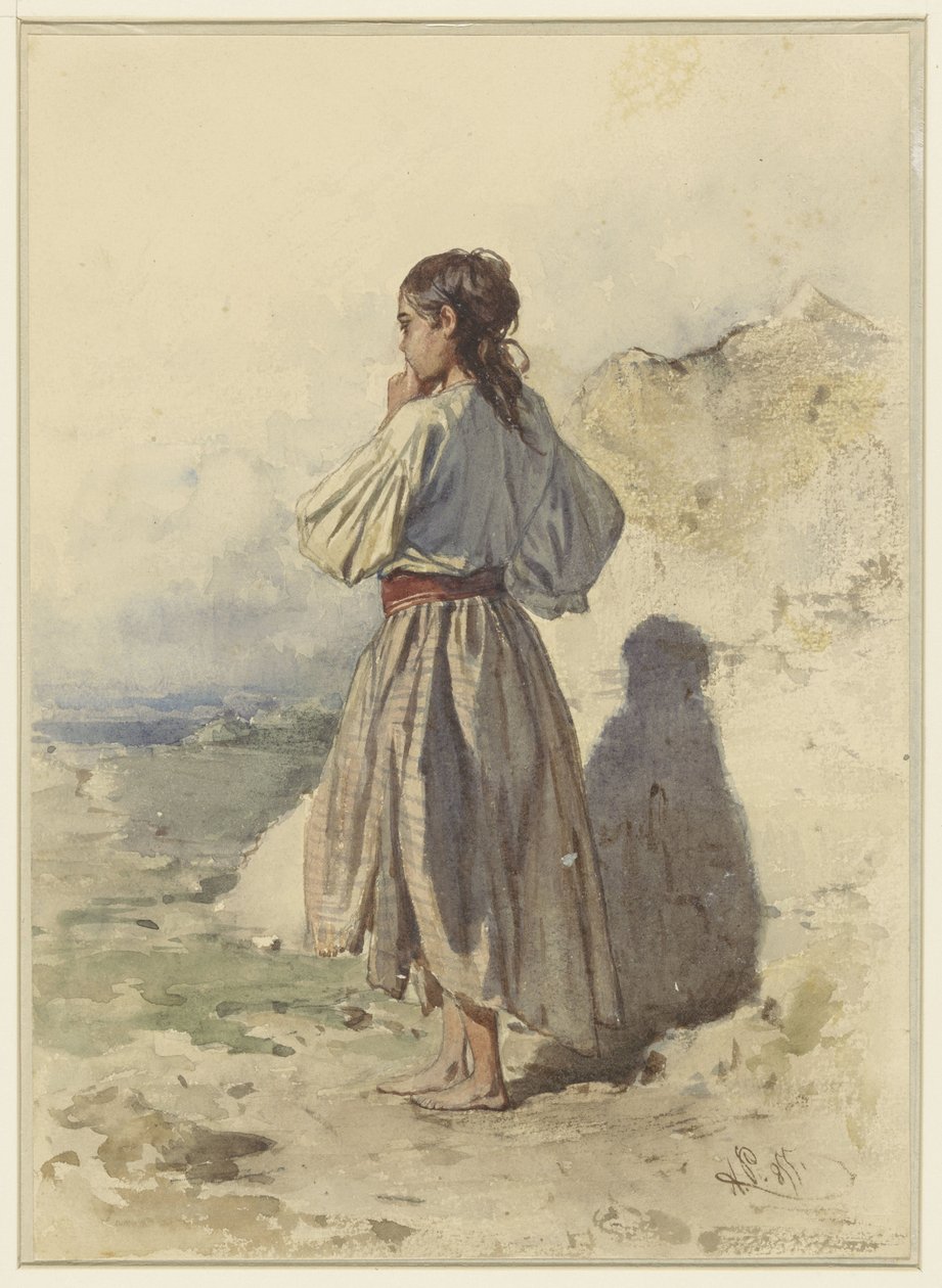 Háromnegyed balra álló magyar nő, hátulról nézve alkotó: August Xaver Carl von Pettenkofen