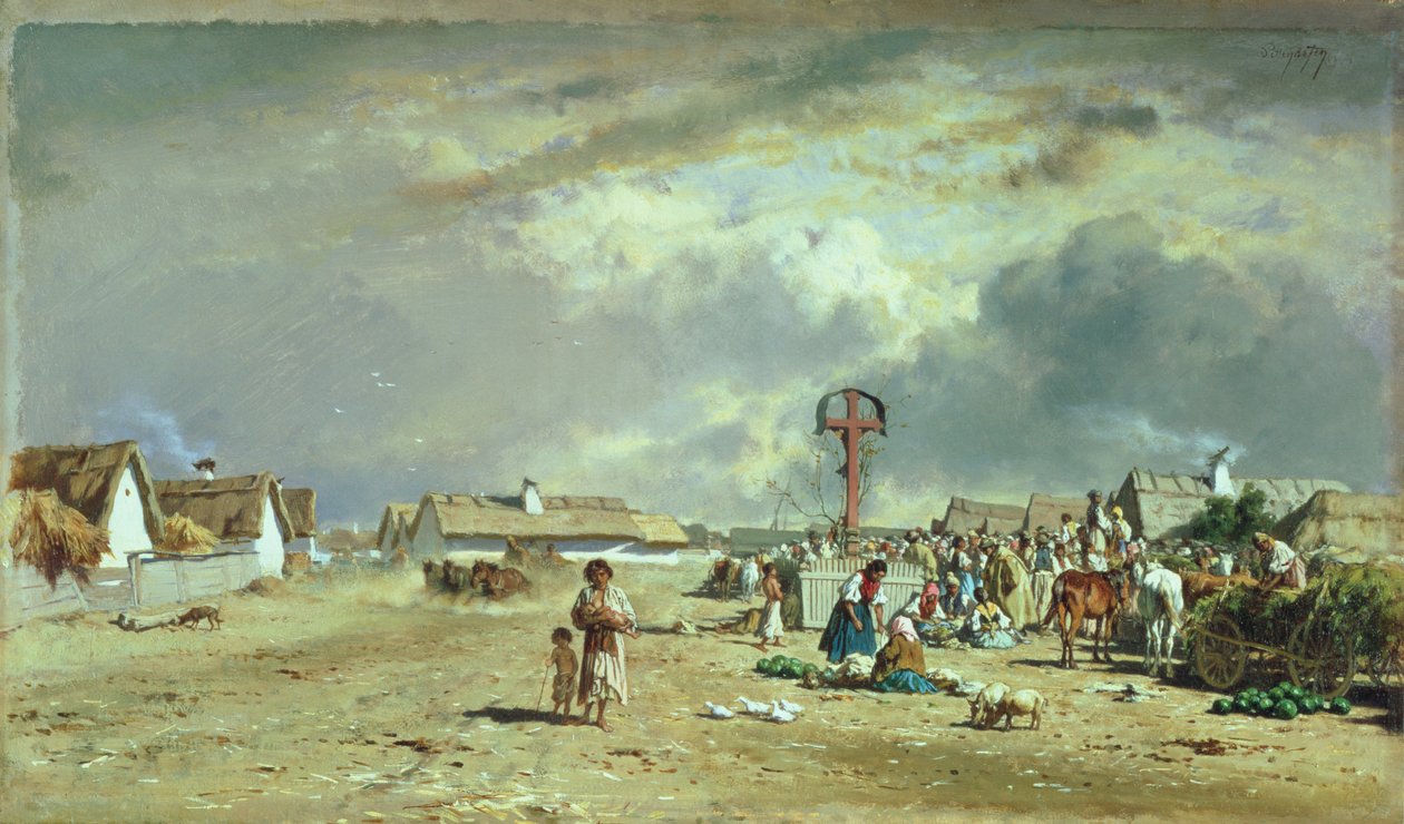The Market at Szolnol, Hungary alkotó: August Xaver Karl von Pettenkofen